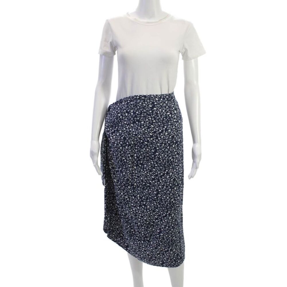Muze Womens Wrap Skirt Blue Floral Knee Length Rayon Blend Size S